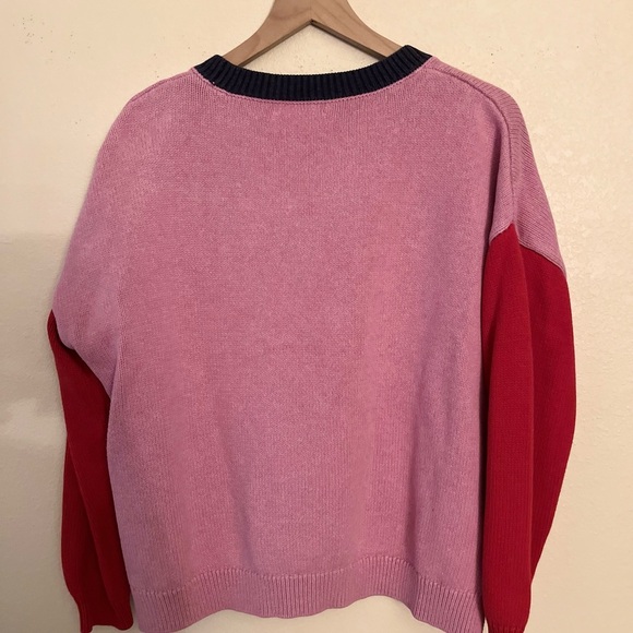 525 America Crewneck Sweater - Women's Large Red Pink Navy - Colorblock Knit - Picture 4 of 9